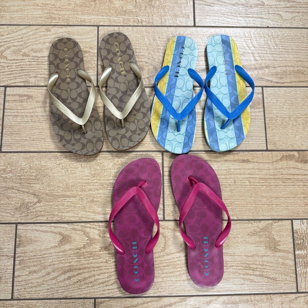 Coach 3 Pairs Flip Flops Zak Rubber Thong Sandals Bundle Set Womens Size 11B